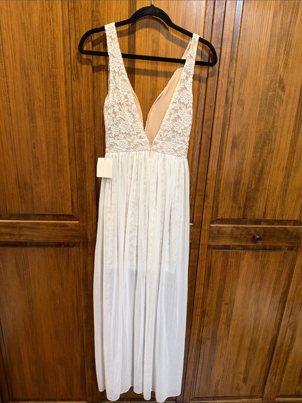 Lulu's white Lace plunge V-Neck Chiffon Maxi Gown - Picture 4 of 6